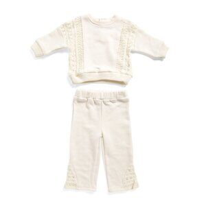 HABITUAL Off White Infant Girls 2pc Crochet French Terry Set